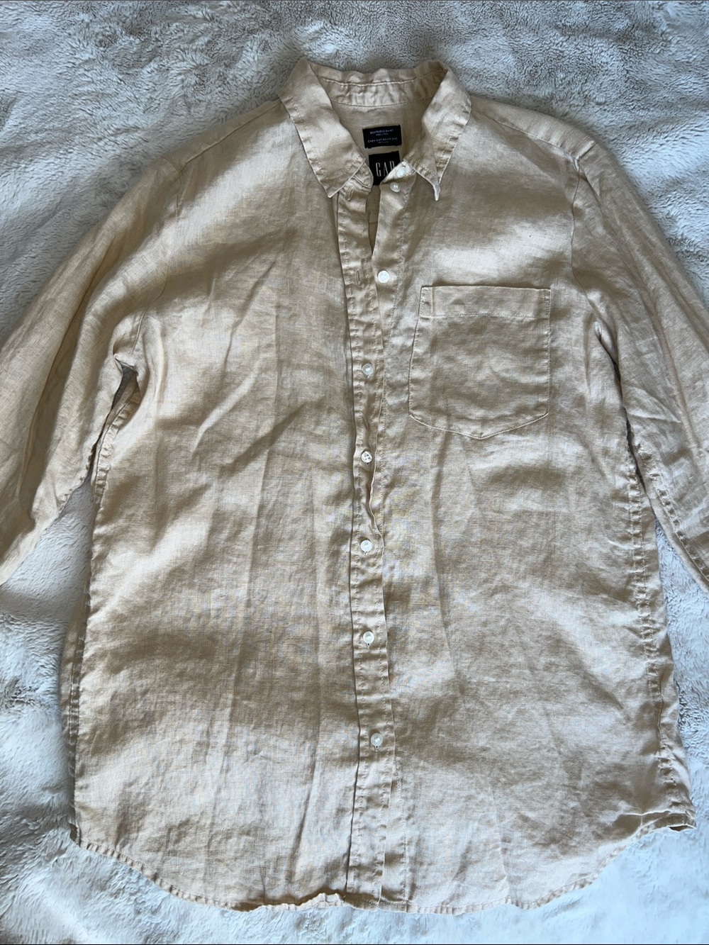 Light Beige Linen Button-Down Shirt - Picture 2 of 7